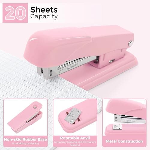 SKYDUE Pink Stapler and Tape Dispenser Set, Pink Office Desk Accessories | Pink Office Supplies, Stapler, Tape Dispenser, Scissors, Clips and 1000pcs Staples,Office Supplies for Desk for Women thumbnail 6