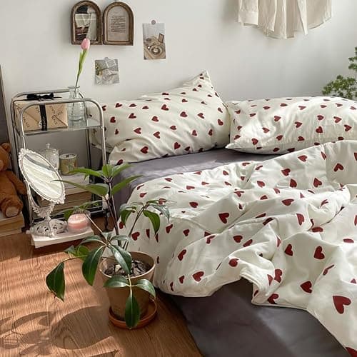Nayoroom Bettwäsche 140x200 Herzen Rot Weiß Aesthetic Bettbezug Microfaser Weiße Bettwäsche mit Kleinen Roten Herz und Kissenbezug 70x90 cm mit Reißverschluss thumbnail 7