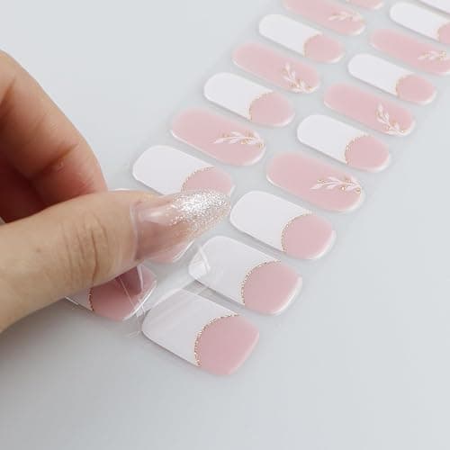 JMEOWIO Gel Nail Stickers Leaves White French Tip Semi Cured Gel Nail Strips Wraps UV/LED Nails Art Design Decoration Accessories thumbnail 5