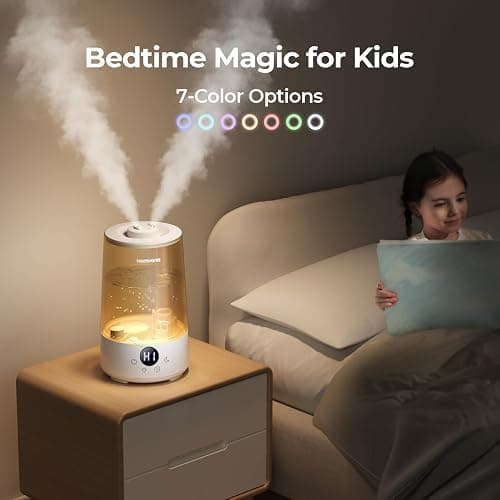 Homvana Humidifiers for Bedroom Home, 3.6 L Cool Mist Top-Fill 34H Super Long Time, Quiet 16dB, Baby Humidifier, Oil Diffuser Large, Plants, Nursery, Office BPA FREE, 7 Color Light (Grey) thumbnail 6
