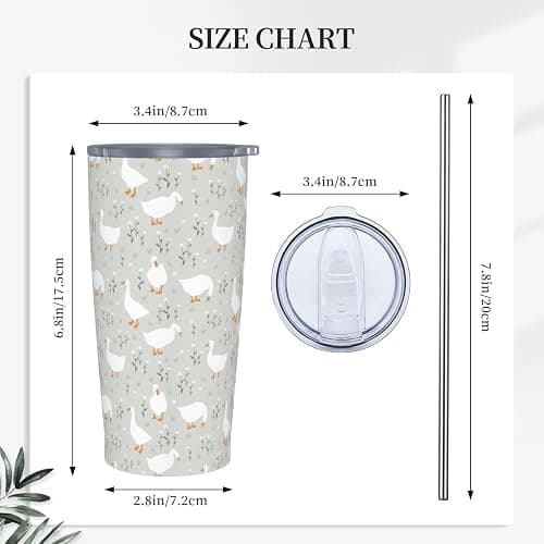 JASROTAO Cute Goose Flowers Tumblers, Goose Floral 20oz Stainless Steel Insulated Travel Tumblers,Travel Coffee Mug with Lid and Straw Cups Gifts for Women Men thumbnail 3