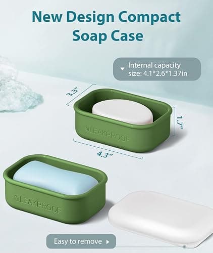 Quatish Compact Leakproof Travel Soap Case, Silicone Soap Box with Draining Layer, Enhanced Soap Container, Suitable for Camping, Gym, Bathroom, Outdoor Essentials, Green thumbnail 2