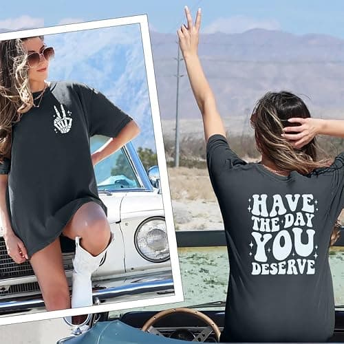 ASTANFY Oversized Tshirts for Women: Deserve Day Shirt Funny Skeleton Shirts Casual Oversized Graphic Tees Tops thumbnail 5