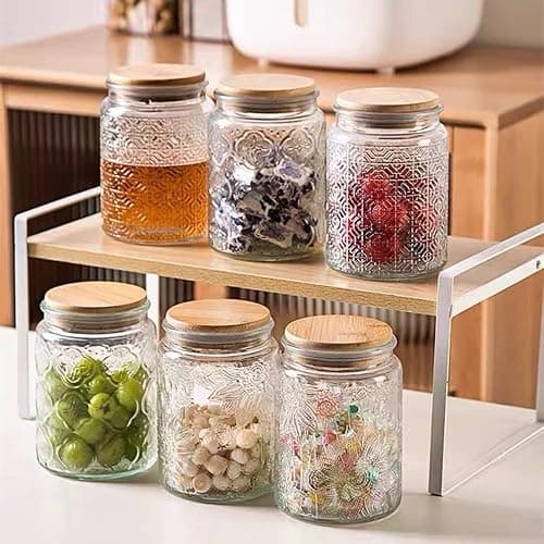 ANSQU 2 Pack Vintage Glass Storage Jars with Lids, 23.7oz Decorative Jars | Airtight Coffee Canisters, Glass Food Storage Containers for Tea Candy Sugar Cookie, Cute Jars thumbnail 6