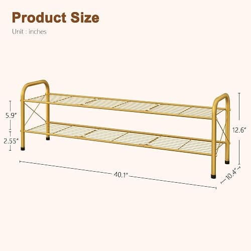 Hoctieon 2 Tier Shoe Rack for Closet, Durable Mesh Style Shoe Rack, Entryway Shoe Shelf, Shoe Storage Organizer for Hallway, Bedroom, Living Room, Wardrobe, Gold thumbnail 3