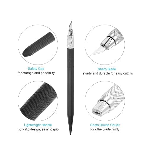 uxcell Art Craft Knife Set, 2pcs Carving Knife with 24pcs Spare Metal Blade for Scrapbooking Stencil Hobby DIY, PVC Plastic Handle, Black (2 Set) thumbnail 4
