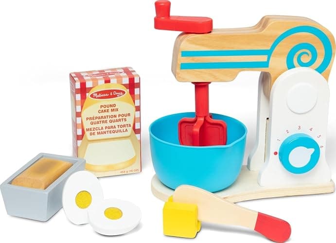 Melissa & Doug Wooden Make-a-Cake Mixer Set (11 pcs) - Play Food and Kitchen Accessories - FSC Certified - Image 1