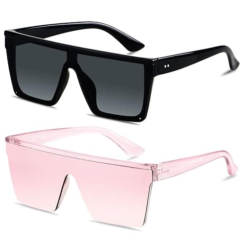 LYZOIT Square Oversized Sunglasses for Women Men Big Flat Top Fashion Shield Large UV Protection Rimless Shades - Image 1