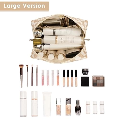 Narwey Checkered Makeup Bag Travel Cosmetic Bag Organizer Toiletry Bag Make Up Bags with Compartments for Women Girls (Large, Light Checkerboard) thumbnail 2