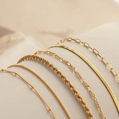 JECOMY Gold Bracelets for Women Dainty 14k Gold Plated Cross Bracelet Beaded Bracelets Box Chain Bracelets Herringbone Gold Chain Bracelet Trendy Handmade Jewelry Gift thumbnail 6