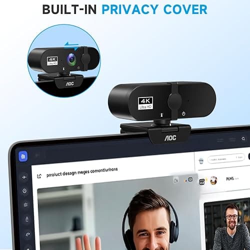 AOC 4k Webcam for PC with Microphone, Computer Camera with Noise Cancellation, Privacy Cover, 99° FOV, Plug & Play USB Webcam for Streaming, Conferencing, Zoom, Skype, Facetime, Laptop, PC, Skype thumbnail 6