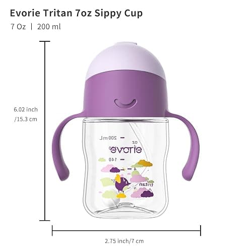 Evorie Tritan Weighted Straw Sippy Cup with Handles for Baby and Toddlers, Spill Proof Baby Water Bottle with Straw for 6 Months and up, 7 Oz, Infant Training Water Bottle (Daydream) thumbnail 2
