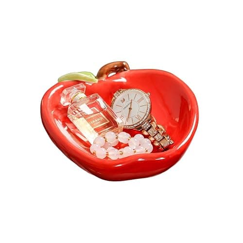 Yzikema Ceramic Jewelry Dish,Apple Shaped Trinket Storage Tray Coffee Table Room Apartment Bathroom Dresser Decor - Image 1