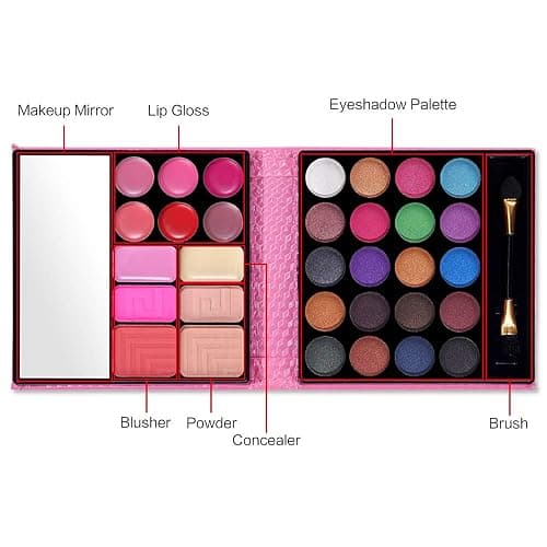 All in One Makeup Kit - 20 Eyeshadow, 6 Lip Glosses, 3 Blushers, 2 Powder, 1 Concealer, 1 Mirror, 1 Brush, Make Up Gift Set for Teen Girls, Beginners And Pros thumbnail 4