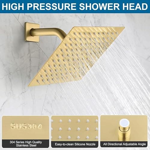 POP SANITARYWARE Shower Faucet Set Brushed Gold Bathroom Rainfall 8 Inch Shower Head System, Single Handle Shower Trim Kit with Rough-in Valve thumbnail 3
