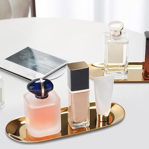 Stainless Steel Towel/ Dish Plate, Tea/ Fruit Storage Trays Cosmetics Jewelry Organizer, Gold, Oval thumbnail 2