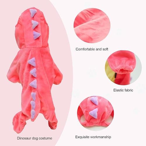 Hotumn Dinosaur Dog Halloween Costume Pet Dino Hoodie for Small Dogs (Small, Pink) thumbnail 3