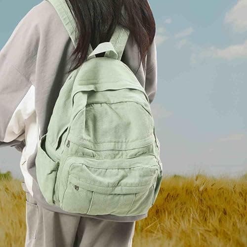 GAMLFL Sage Green Canvas Backpack for Women Retro Aesthetic Rucksack Basic Backpack for High School/College Students Travel Laptop Bag thumbnail 4