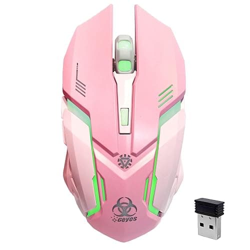 VEGCOO Pink Wireless Gaming Mouse, Silent Click Wireless Mouse with Colorful RGB LED Lights, Rechargeable Computer Mice with Side Buttons and 3 Level DPI, for Laptop and Desktop - Image 1