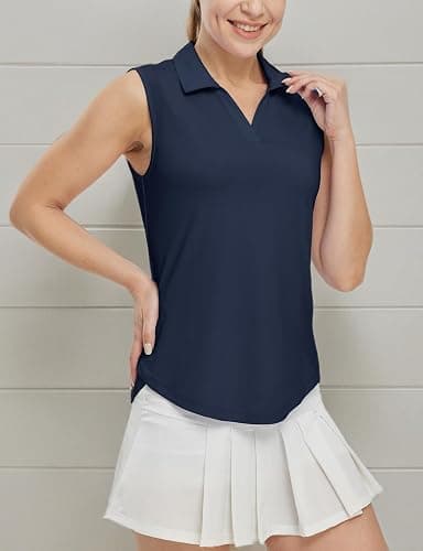 BGOWATU Women's Sleeveless Golf Polo Shirts Collared V Neck Tennis Tank Tops UPF 50+ Quick Dry Lightweight thumbnail 8