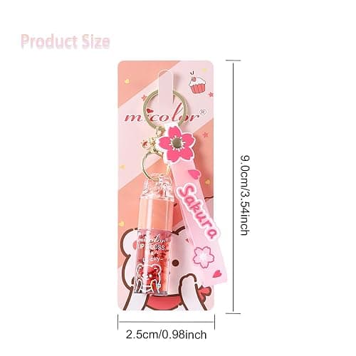 DENESTUP 3 Colors Hydrating Lip Gloss Set, Glossy Shimmer High Shine Glass Finish Lipgloss Natural Moisturizing, Lip Make-Up for Kids and Teens Party Gift Sakura Keychain Design thumbnail 5