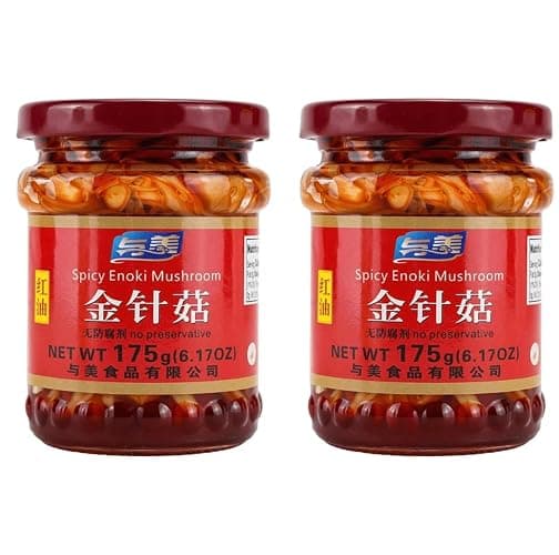 [Pack of 2] Spicy Pickled Enoki Mushrooms – Secretly Seasoned in Red Chili Oil, Flavorful & Vibrant - 红油金针菇 - 6.17 oz - Image 1