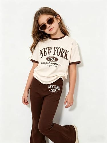 Klyatpxoen Size 6-12 Years Tween Girls Clothes 2PCS Sets Crop Tops & Flare Pants with Letter Print Summer Outfits thumbnail 4