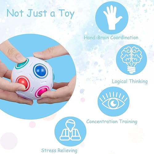 Vdealen Magic Rainbow Puzzle Ball, Fidget Ball Puzzle Brain Teaser Fidget Toy for Boys & Girls- Birthday Party Easter Valentines Christmas Stocking Stuffers for Kids Teen & Adults(Off White) thumbnail 4