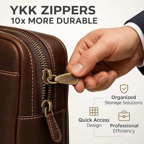 Luxorro Full Grain Leather Briefcase for Men, Top Choice Gifts, Handcrafted Laptop Bag with Multiple Compartments and Brass Hardware, Fits 15.6 Inch Laptop thumbnail 7