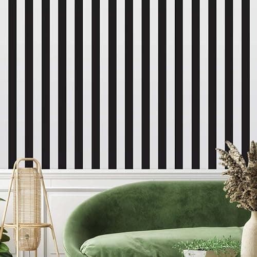 Cohoo Home Black and White Wallpaper Peel and Stick Striped Contact Paper for Cabinets Black and White Contact Paper Modern Self-Adhesive Removable Wallpaper Bedroom Bathroom Waterproof 197inL 18inW thumbnail 4