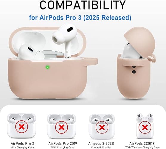 Case for Apple Airpods Pro 3 (2025) - VOTILE Airpods Pro 3 Cases Cover Women Silicone iPods Pro 3 Earbuds Wireless Accessorie Charging Cases Girl Bling Keychain for Airpod iPods Pro 3 - Milk Tea thumbnail 2