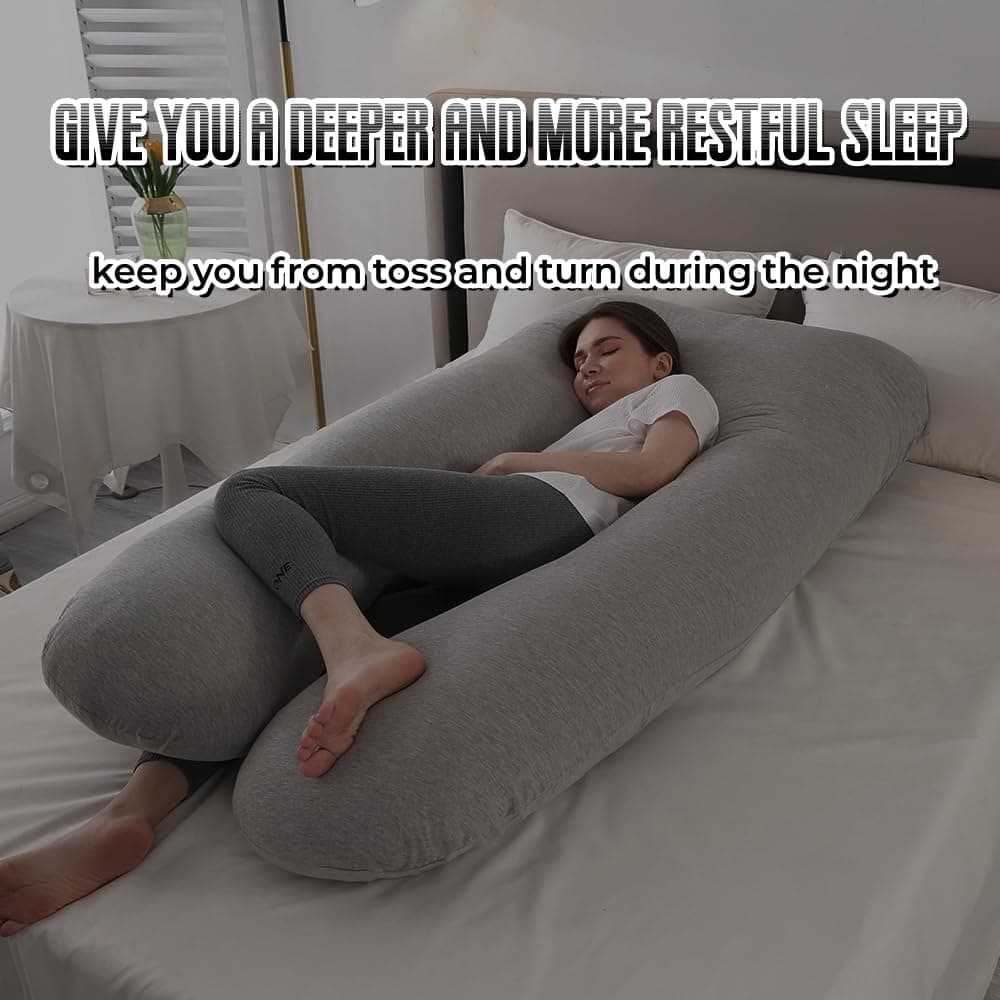 Pregnancy Pillow, Maternity Full Body Pillow for Back, Legs and Belly Support, U Shaped Full Body Pillow for Pregnant Women and Side Sleepers with Removable Cover (Knit Cotton, Grey) thumbnail 8