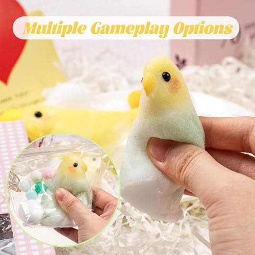 2Pcs Handmade Parrot Squishy Squeeze Toy, Cute Yellow Bird Stress Relief Sensory Fidget Toys, Green Soft Animal Squishies Plushie Toys for Adults Teenage Party Favors thumbnail 3