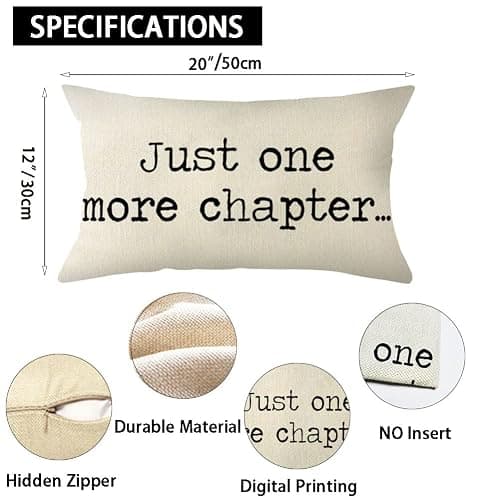 Ogiselestyle Just One More Chapter Lumbar Pillow Cover, 12 x 20 Inch Farmhouse Cushion Case Book Lover Decoration for Sofa Couch thumbnail 3