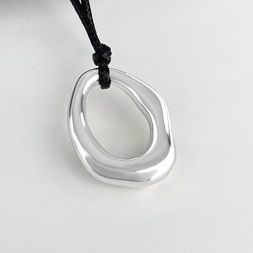 tenghong2021 Heart Shape Long Pendant Necklace for Women Silver Plated Irregular Heart Hollow Necklace Adjustable Black PU Leather Rope Long Chain Necklace for Women Gifts Jewelry thumbnail 3