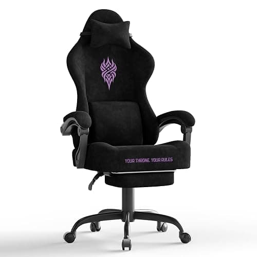 Soontrans Black Velvet Fabric Gaming Chairs with Footrest, Ergonomic Comfortable Video Gamer Chair, Reclining Office Computer Desk Game Chairs with Massage Lumbar Cushion,Headrest for Adult thumbnail 9