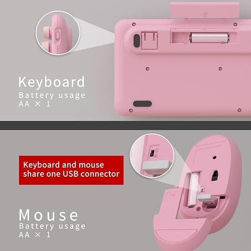 UBOTIE Colorful Computer Wireless Keyboard Mice Combo, Retro Typewriter Flexible Keys Office Full-Sized Keyboard, 2.4GHz Dropout-Free Connection and Optical Mouse (Pink-Colorful) thumbnail 5