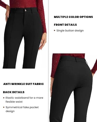 FUNYYZO Dress Work Pants Women's Stretchy Bootcut Leg Button Slacks Trousers with Pockets Casual Outfits thumbnail 3