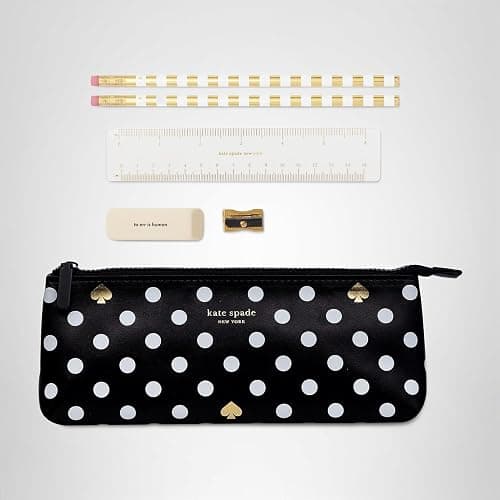 kate spade new york Pen and Pencil Case with Office Supplies, Zip Pouch Includes 2 Pencils, Sharpener, Eraser, and Ruler, Polka Dots (black/white) thumbnail 8