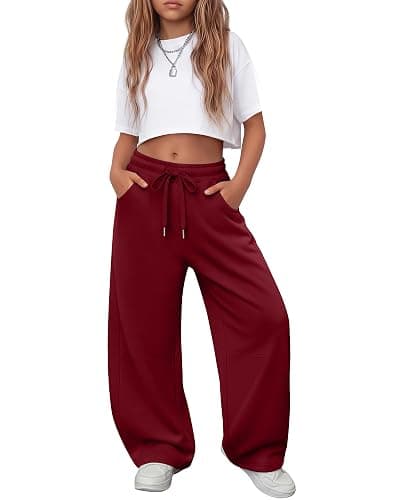 LessonZoo Girls Sweatpants 5-16y Baggy Barrel Pants Teen Wide Leg Open Bottom Casual Drawstring Soft Sweat Pants with Pockets - Image 1