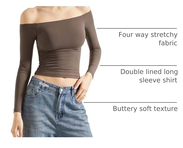 SUUKSESS Women Off Shoulder Double Lined Long Sleeve Shirts Basic Going Out Tops thumbnail 4