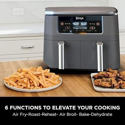Ninja DZ201 Foodi 8 Quart 6-in-1 DualZone 2-Basket Air Fryer with 2 Independent Frying Baskets, Match Cook & Smart Finish to Roast, Broil, Dehydrate & More for Quick, Easy Meals, Grey - 8-QT thumbnail 11