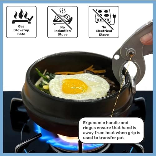 Captain Cranberry Korean Stone Pot Set (7-piece, 38.7oz with Hot Pot Grip), Ttukbaegi, Dolsot, Korean Soup Bowl, Ceramic Pots for Cooking, Soup Pot, Earthenware Claypot, Bibimbap, Ramen thumbnail 5