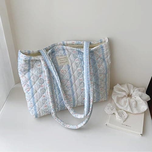 Modacarry Small Floral Quilted Tote Bag with Zipper Closure for Women Girls thumbnail 3