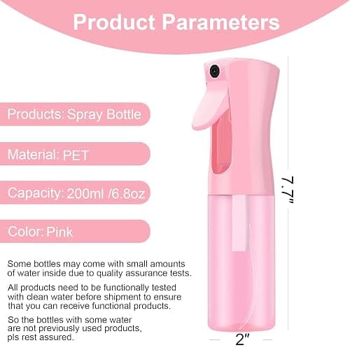 LERPOLOR Empty Spray bottles, Continuous Spray Bottle for Hair, Spray Water Bottle Fine Mist Refillable, Skin Care, Showering Pets, Plants, travel, Ironing and Cleaning 6.8 Ounce (1 Pack, Pink) thumbnail 3