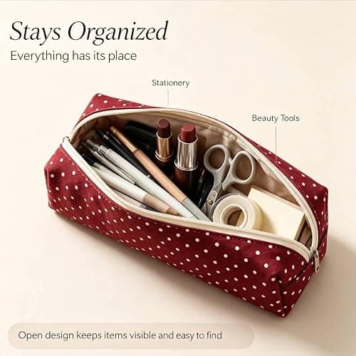 JENNYEAH Cute Polka Dot Pencil Case Aesthetic Pencils Pouch, Beige 1Pcs | Y2K Pencil Case Polka Dot, Slim Soft Pencil Pouch for Stationery Supplies & Daily Use. thumbnail 7