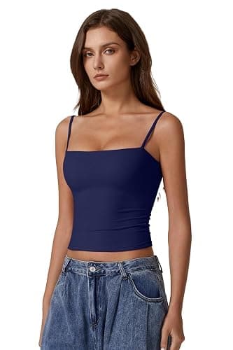 QINSEN Women's Double Lined Basic Tank Top Adjustable Spaghetti Straps Sleeveless Camisole Shirts thumbnail 3