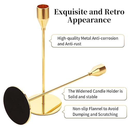 Oatnauxil Metal Gold Taper Candle Holder for Wedding, Dinning, Party, Fits 3/4 inch Thick Candle&Led Candles (Set of 6 Pcs) thumbnail 5