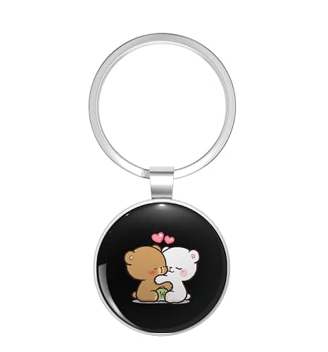1080 Graphics funny cartoon couple cute milk mocha bears Gift For Men and Women Gift For Fans Stainless Steel Keychain with Ring Double Sided - Image 1