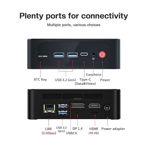 Beelink SER5 PRO Mini PC,AMD Ryzen 5 5500U (6C/12T,up to 4.0 GHz),Mini Computer with 16GB DDR4/480GB NVMe SSD,Support Triple Screen Display, WiFi6, BT5.4,Type-C, 2.5G LAN thumbnail 6